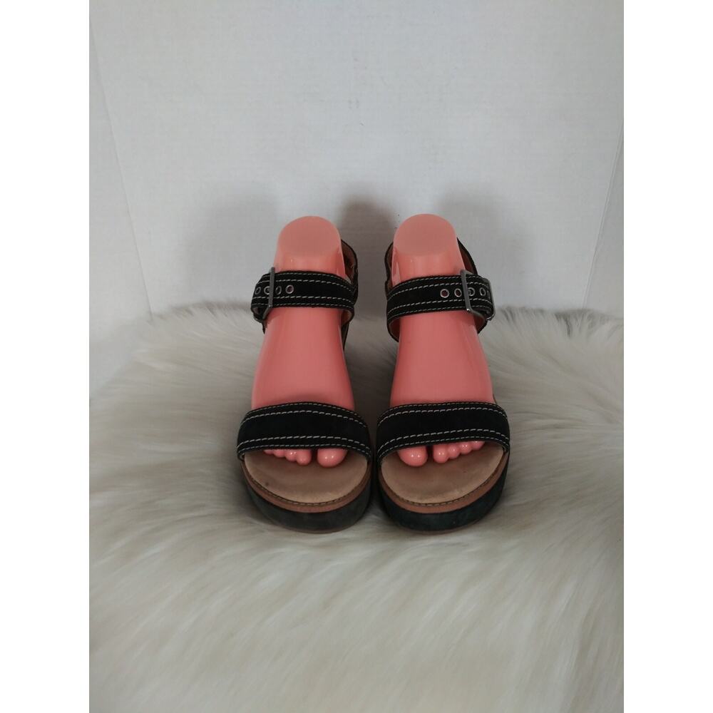 Clarks Artisan Womens Size 8.5M Wedge Slingback Sandals Black Leather Open Toe